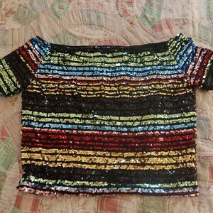 Colorful Sequined Off the Shoulder Going Out Shirt Top
